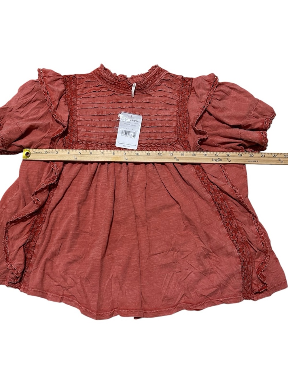 Free People Rust Ruffle Sleeve Pintuck Blouse - Picture 2 of 5